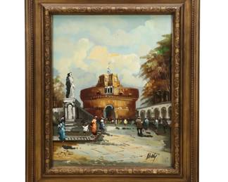 Antonio DeVity Oil Painting of Castel Sant'Angelo, 20th Century