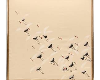 Stylized Digital Print of Flock of Red Crowned Cranes, 21st century