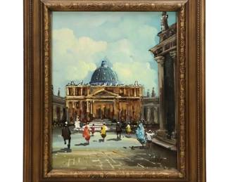 Antonio DeVity Oil Painting of Vatican Street Scene, 20th Century