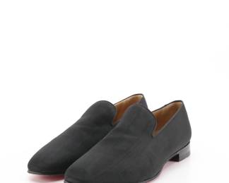 Men's Christian Louboutin Black Moiré and Grosgrain Dress Loafers