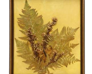 Botanical Mixed Media Collage of Plants and Butterfly Under Resin