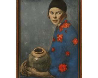 Hand-Colored Collotype Portrait After Ruth Murchison "The Green Vase"