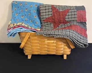 Large Basket With 2 Quilts 