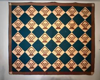 Blue And Brown Basket Patterned Wall Quilt 