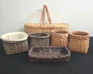Lot Of 3 Mixed Handwoven Wicker Baskets