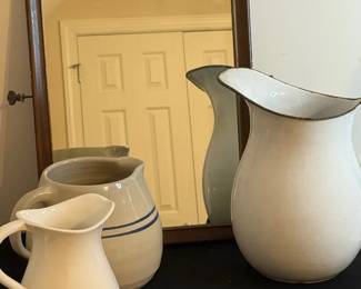 Trio Of Vintage Pitchers And Mirror