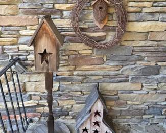 Handmade Star Cutout Birdhouse Trio