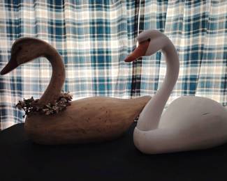 Pair of Handcrafted Wooden Swans