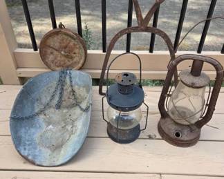 Rustic Outdoor Decor Lot Lanterns,scales, Tongs