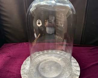 15 Inch Glass Cloche With Fluted Tin Plate Base