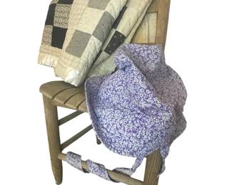 Primitive Wooden Childs Chair, A Quilt  A Bonnett 