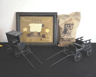 Rustic Amish Decor Buggy, Popcorn, Sheep