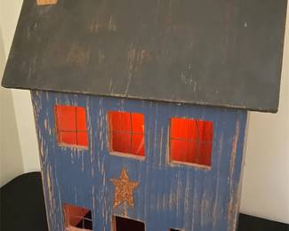 Primitive Lighted Blue Saltbox House 