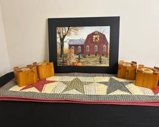 Quilt Runner, Wooden Candleholders Billy Jacobs Art