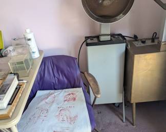 Mid century modern hairdresser chairs. Vintage hair dryer