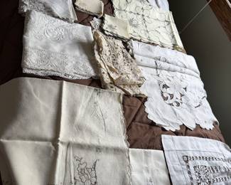 Hand sewn doilies, napkins and table runners