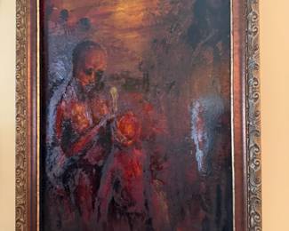 Large original oil painting with ornate frame.
