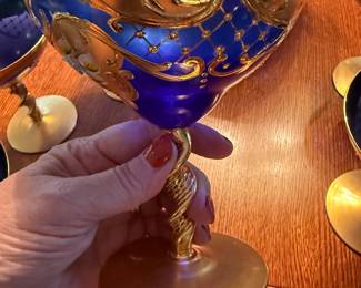 Vintage Hand painted Murano glass champagne set