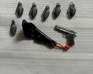 Vintage 1960s GI Joe holster, 45, and grenades