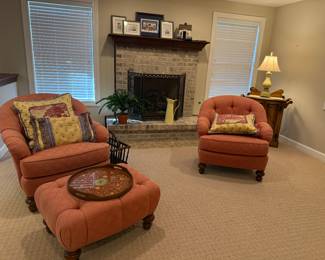 Side chairs, ottoman; decor