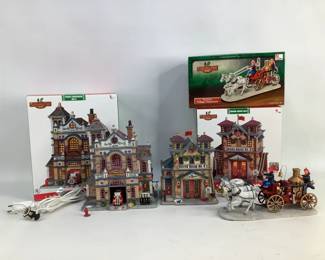 Christmas Village house with horse drawn carriage figurine
