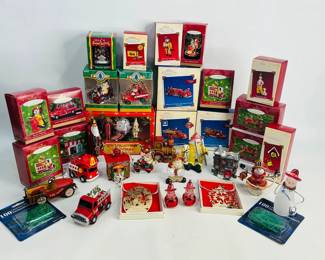 Vintage Christmas ornaments with a firefighter theme