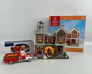 Christmas village house and figurines