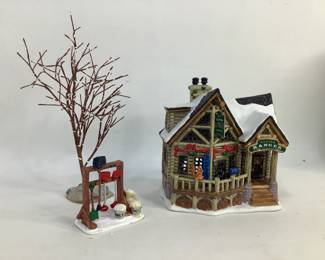 Christmas Village house with Tree and yard decor
