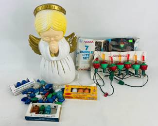 Vintage Christmas blow molds and vintage lights