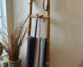 Wood decorative ladder with western blanket