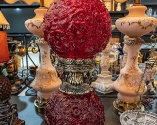 Vintage Fenton Ruby Red Poppy "Gone with the Wind Lamp"