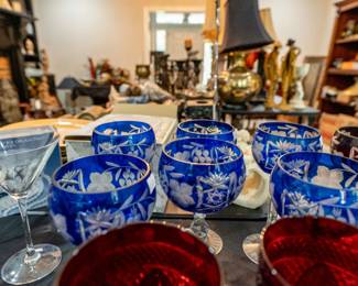 Nachtmann Traube Hawk 24% hand cut crystal wine goblets in Blue
