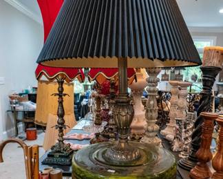 Vintage Amber glass and brass table lamp, 