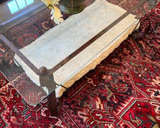 Stone iron and glass coffee table