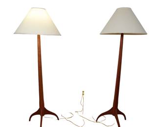 Pair Of Vintage Shaker Workshop Standing Wood Floor Lights