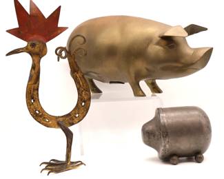 MID CENTURY PIGGY BANKS AND ROOSTER