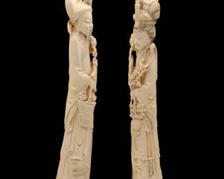 Stunning Pair Of TALL Chinese Figures Signed On Base