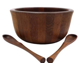 Vintage Dansk Teak Salad Bowl And Serving Utensils