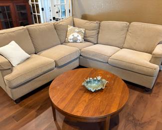 Beautiful high-quality Bassett sectional in MCM teakwood coffee table
