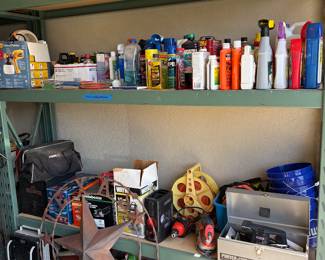 Chemicals, cleaning supplies, and gas cans