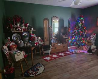 Christmas Dishware, Linens, Lighted Tree, Rugs, Antique,