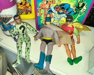 VINTAGE BATMAN, ROBIN & RIDDLER JOINTED FIGURES