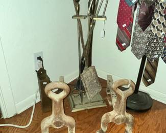 OLD ANDIRONS & FIREPLACE TOOLS