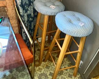 PAIR OF PADDED STOOLS