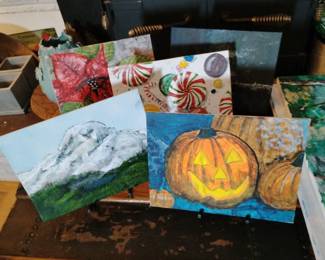 Some of many small acrylic painting by our client
