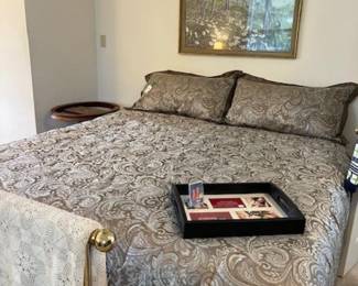 King mattress set with frame and box springs.  Beautiful comforter set
