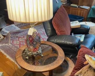 MCM three tiered swivel table, retro lamp