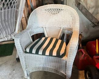 2 matching white wicker chairs