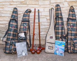 Woodball:  Check it out!  Backyard game.  In each bag:  2 mallets, 2 balls, 1 gate, 1 string:  $78.00 per bag