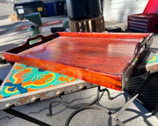 1940's Chinese serving tray Rosewood in bamboo motif